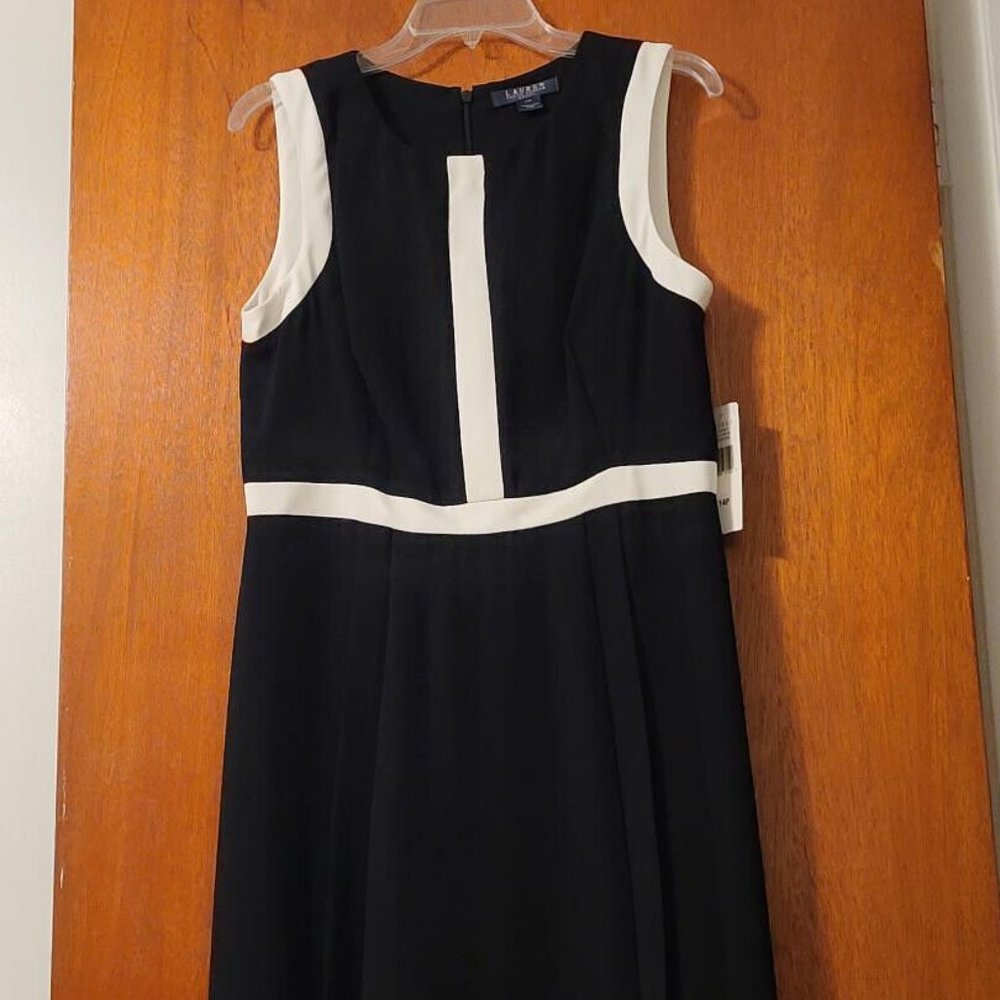 Ralph Lauren Black Midi Dress with White Trim